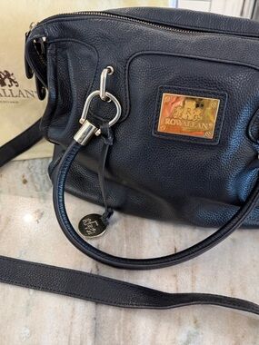Rowallan Black Leather Shoulder Satchel with Gold Plate